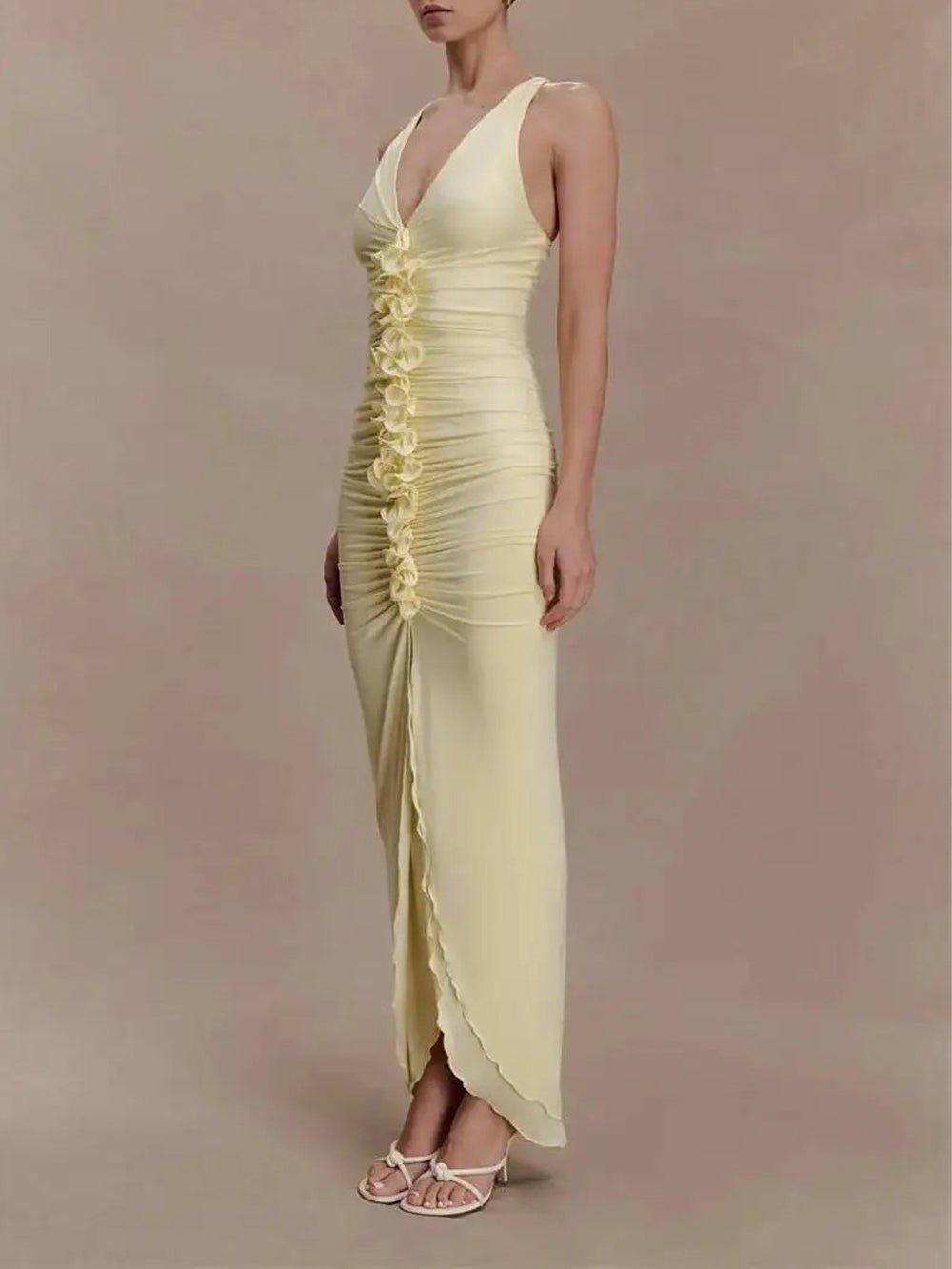 Celeste Ruched Halter Maxi Dress - Fashion Pov