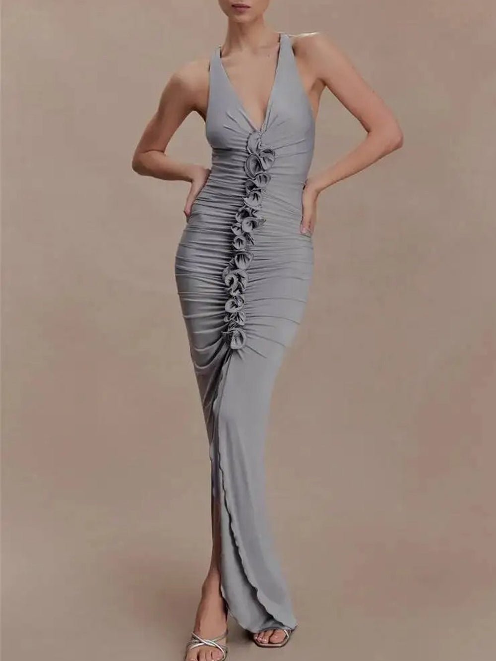 Celeste Ruched Halter Maxi Dress - Fashion Pov