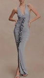 Celeste Ruched Halter Maxi Dress - Fashion Pov