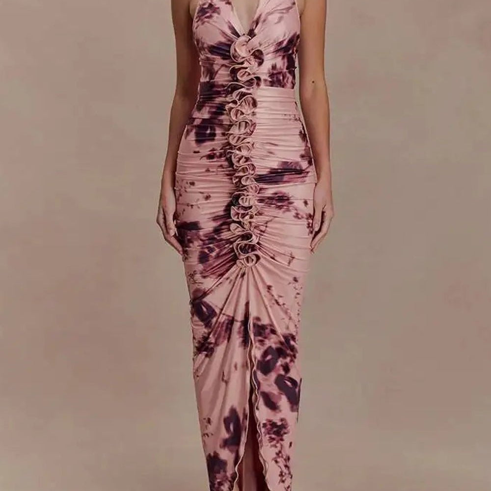 Celeste Ruched Halter Maxi Dress - Fashion Pov