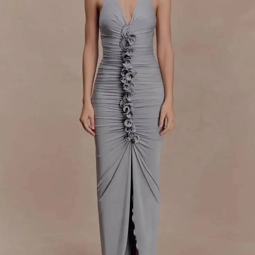 Celeste Ruched Halter Maxi Dress - Fashion Pov