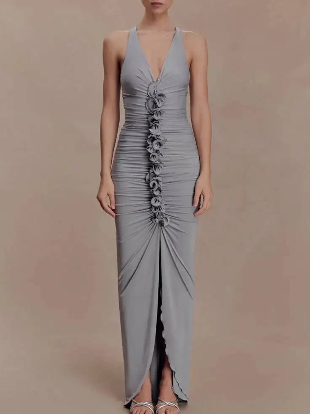Celeste Ruched Halter Maxi Dress - Fashion Pov
