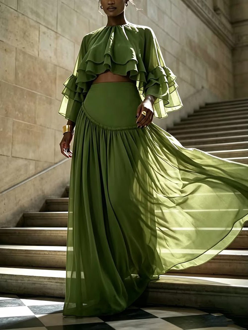 Celeste Ruffle Cape Skirt Set - Fashion Pov