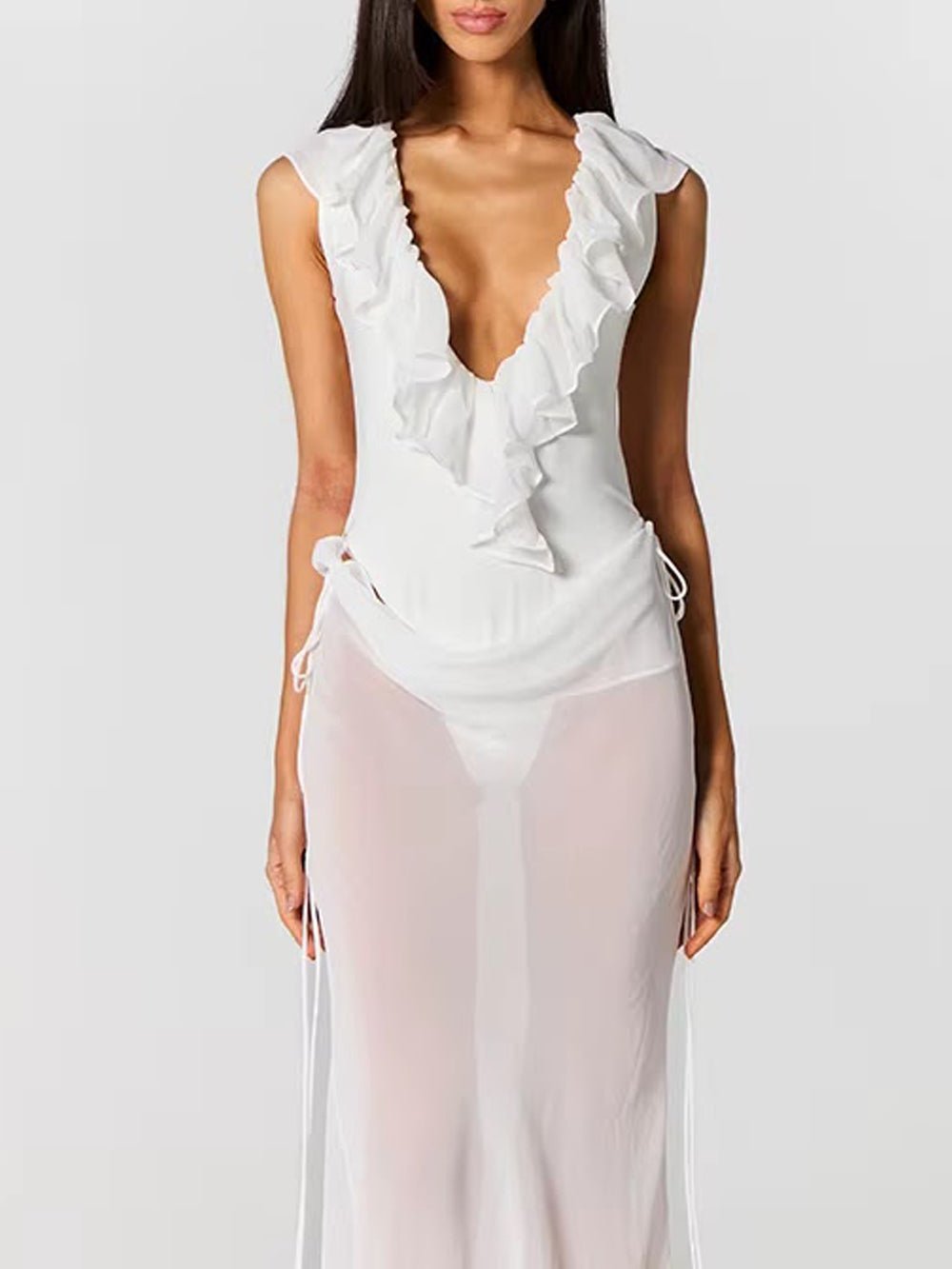 Celeste Ruffled Plunge Gown Dress - Fashion Pov