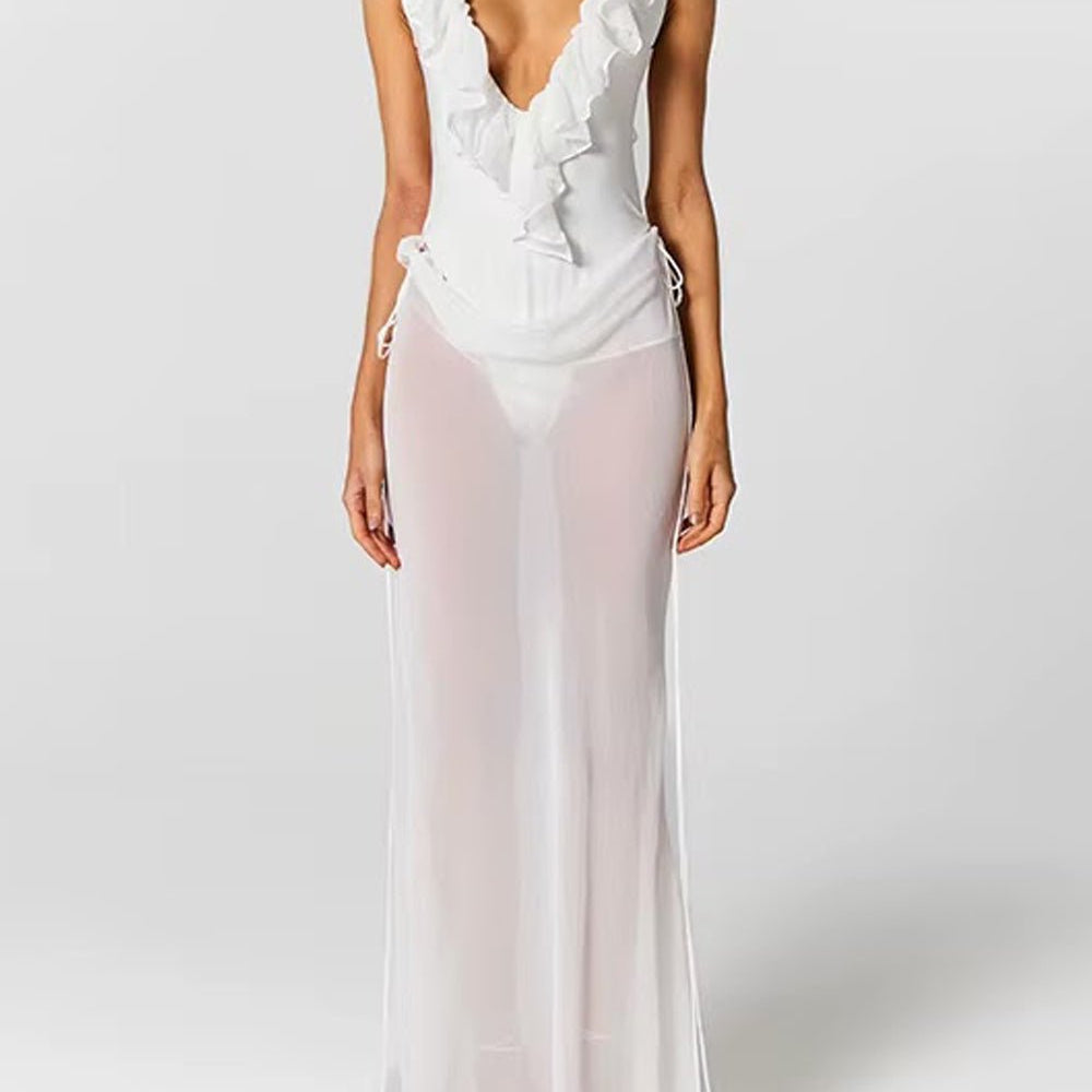 Celeste Ruffled Plunge Gown Dress - Fashion Pov