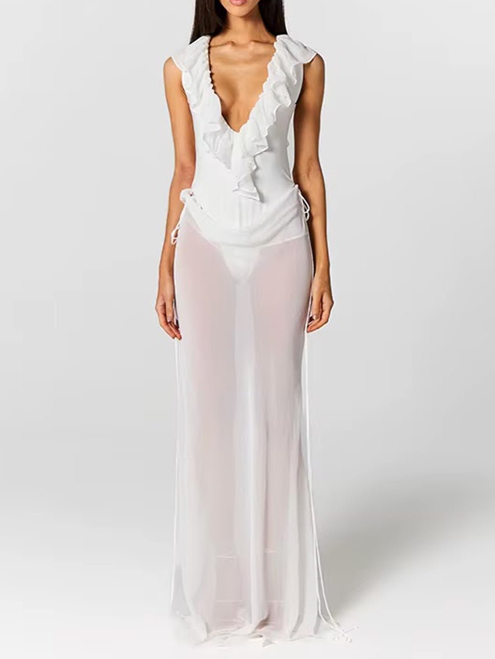 Celeste Ruffled Plunge Gown Dress - Fashion Pov