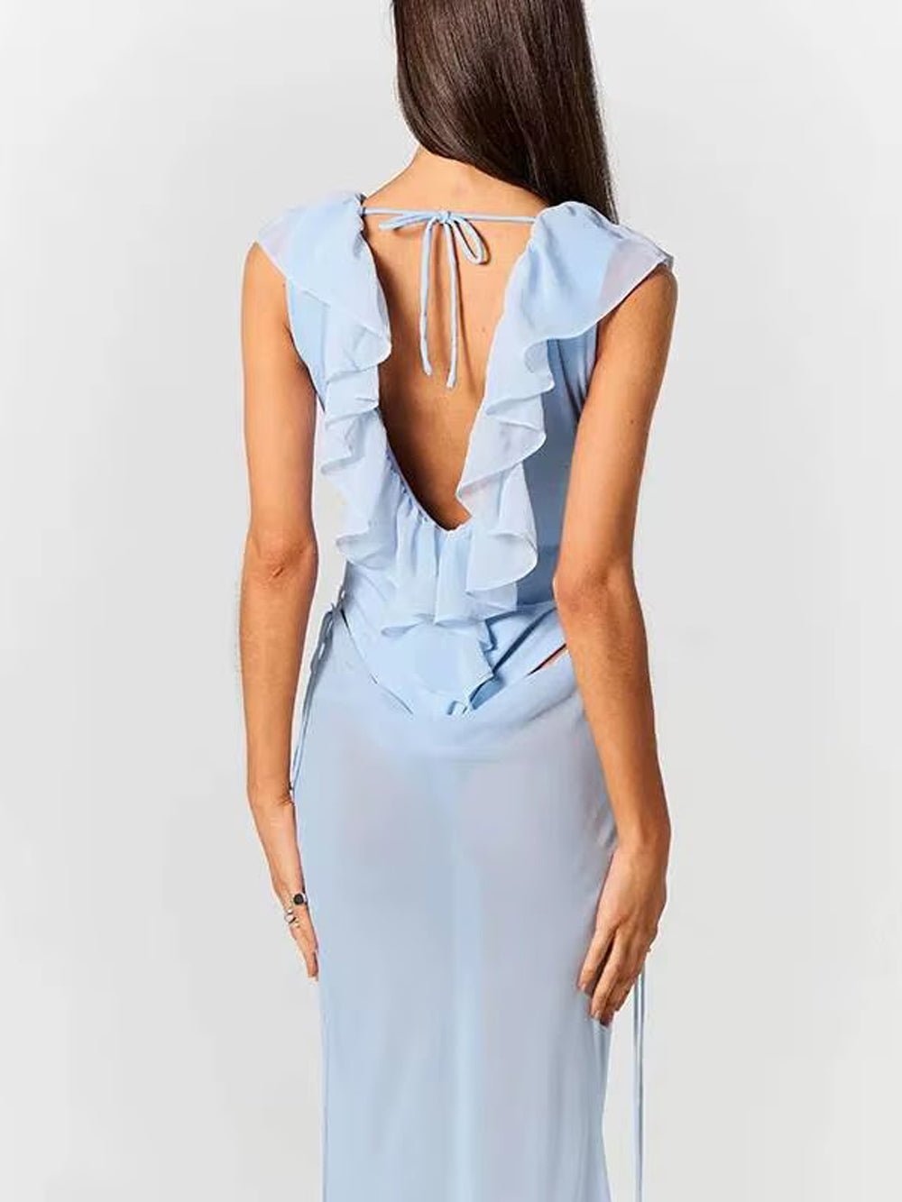 Celeste Ruffled Plunge Gown Dress - Fashion Pov