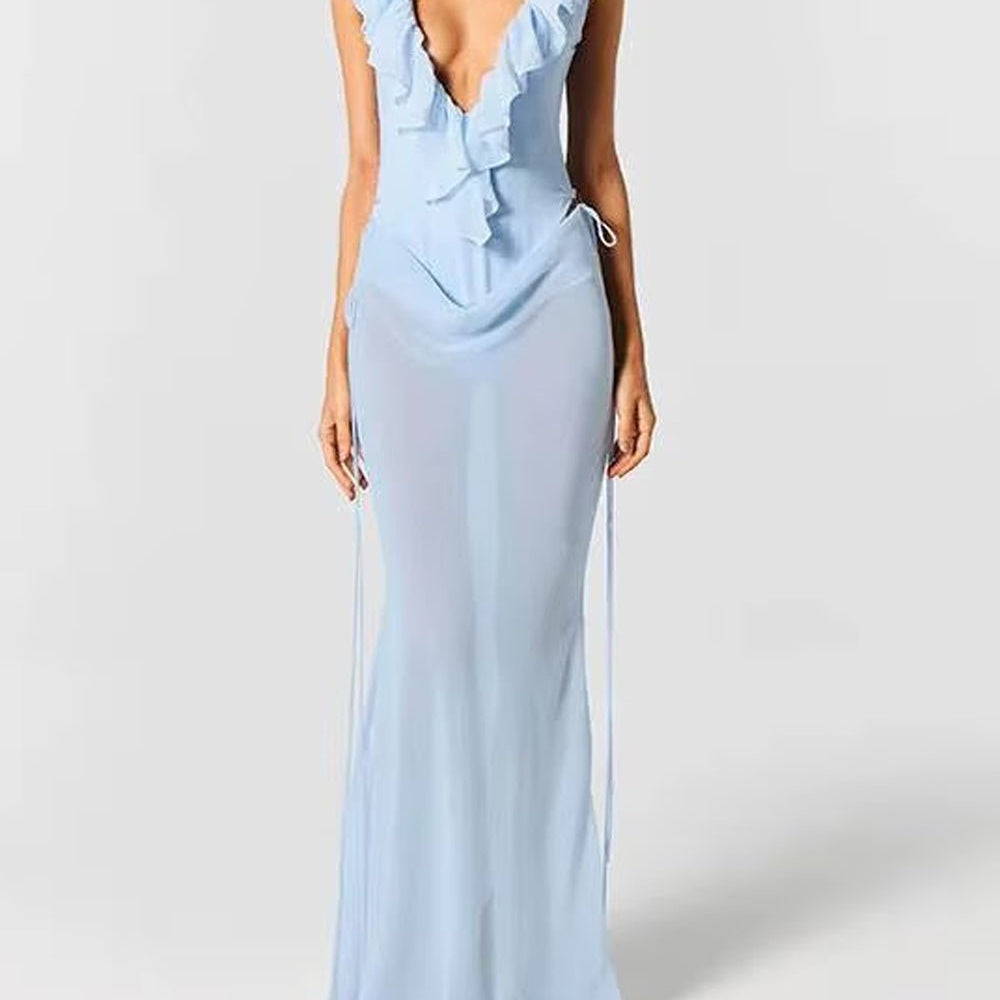 Celeste Ruffled Plunge Gown Dress - Fashion Pov
