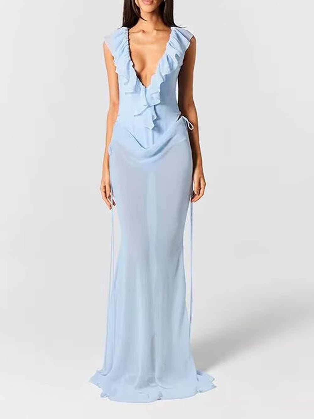 Celeste Ruffled Plunge Gown Dress - Fashion Pov