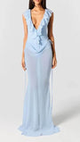 Celeste Ruffled Plunge Gown Dress - Fashion Pov