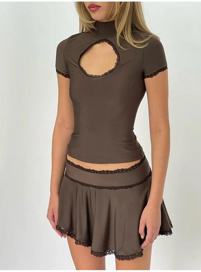 Chelsea Hollow Out T Shirt & Mini Skirt Set - Fashion Pov