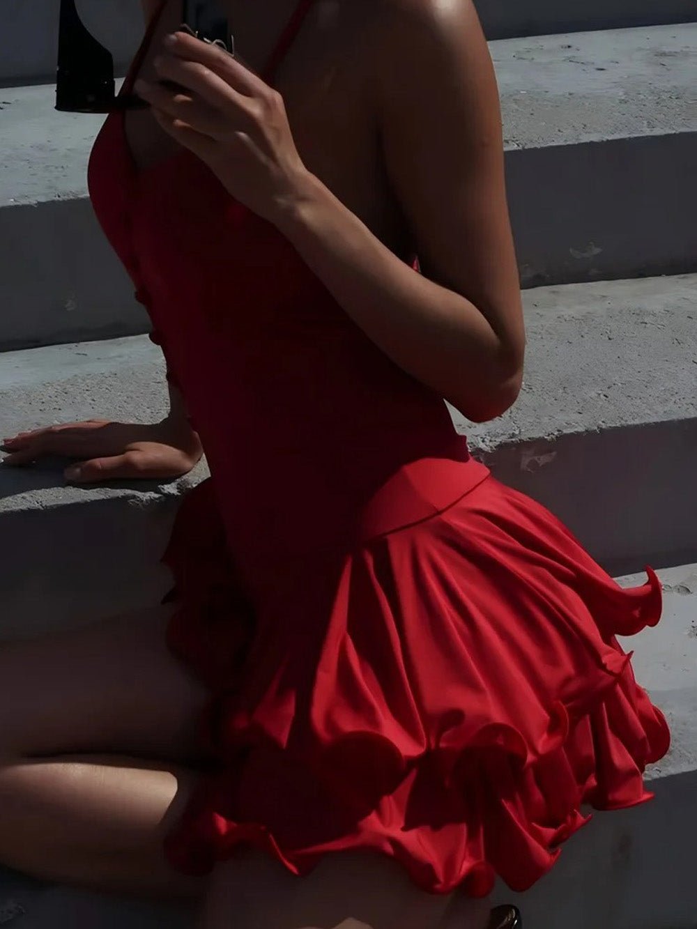 Chloe Halter Ruffled Mini Dress Red / L