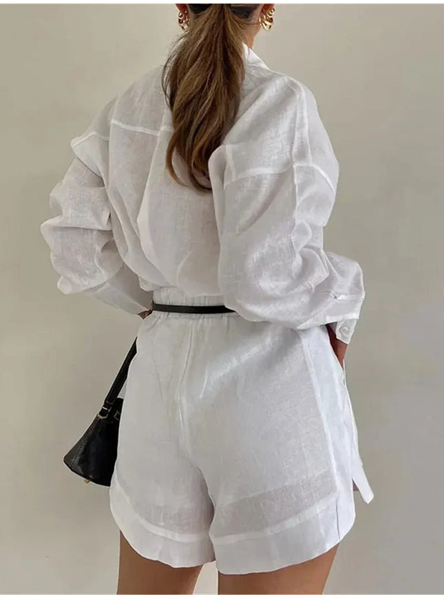 Christina Long Sleeve Shirt & Shorts Set - Fashion Pov