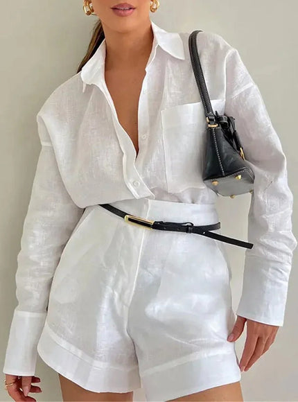 Christina Long Sleeve Shirt & Shorts Set - Fashion Pov