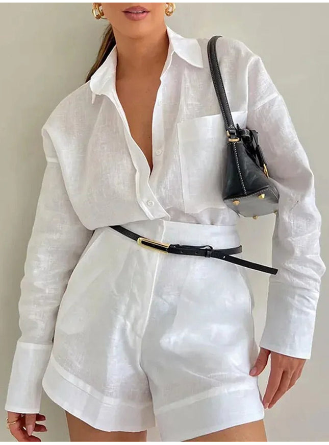 Christina Long Sleeve Shirt & Shorts Set - Fashion Pov