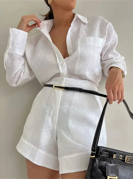 Christina Long Sleeve Shirt & Shorts Set - Fashion Pov