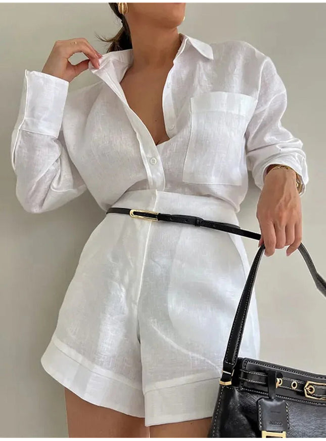 Christina Long Sleeve Shirt & Shorts Set - Fashion Pov
