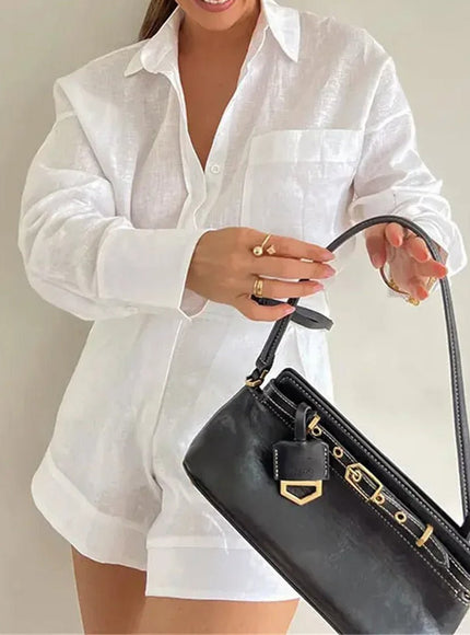 Christina Long Sleeve Shirt & Shorts Set - Fashion Pov
