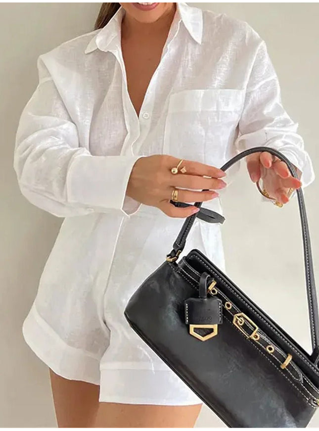 Christina Long Sleeve Shirt & Shorts Set - Fashion Pov