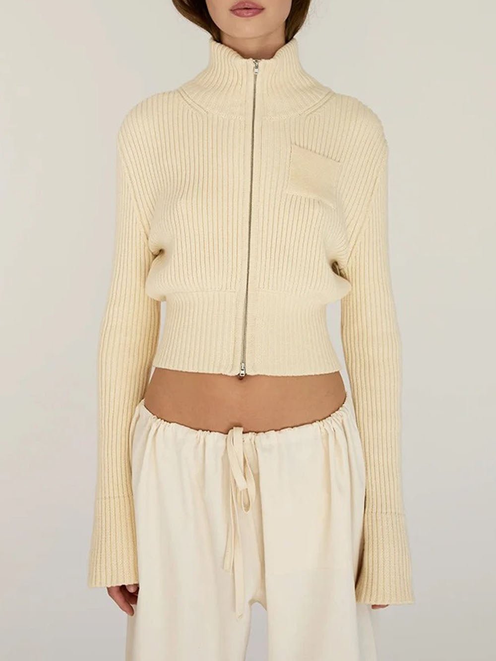Claire Zip Turtleneck Knit Cardigan - Fashion Pov
