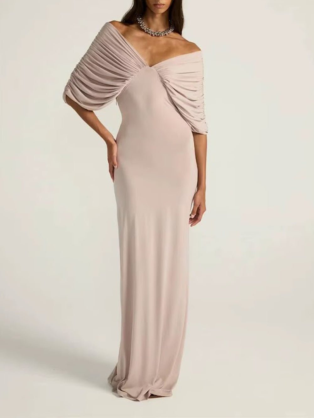 Colette Off Shoulder Draped Gown - Fashion Pov