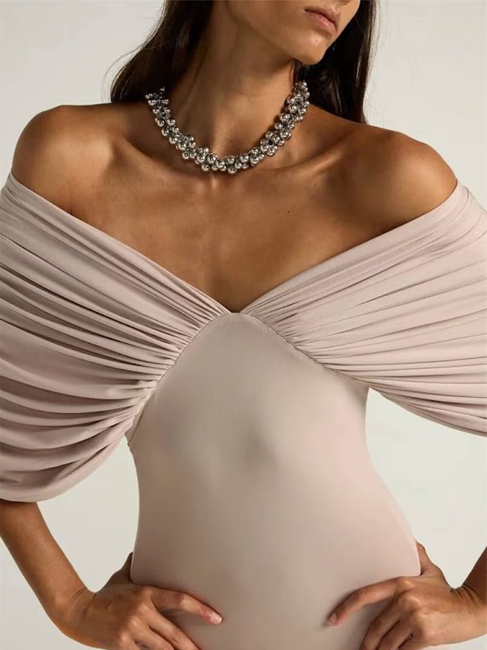 Colette Off Shoulder Draped Gown - Fashion Pov