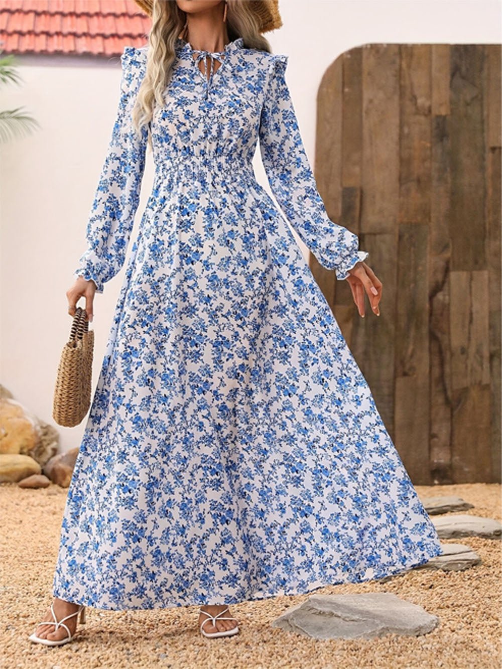 Daisy Floral Long Sleeve Maxi Dress Blue / XXL Daisy Floral Long Sleeve Maxi Dress Blue / XXL