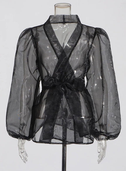Danai Lantern Belt Mesh Shirt - Fashion Pov