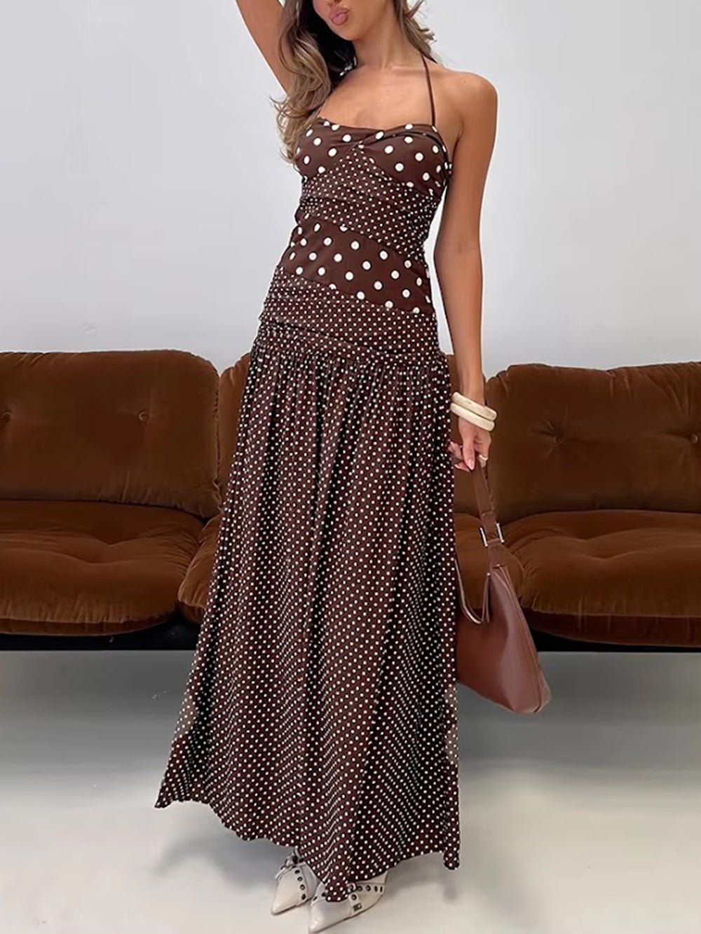 Daphne Polka Dot Drop Waist Maxi Dress - Fashion Pov
