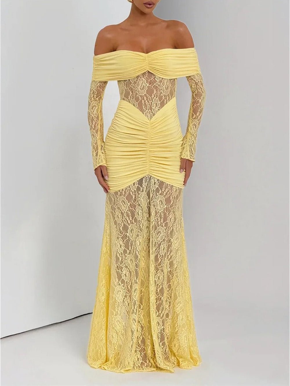 Delphine Off - Shoulder Lace Maxi Dress - Fashion Pov