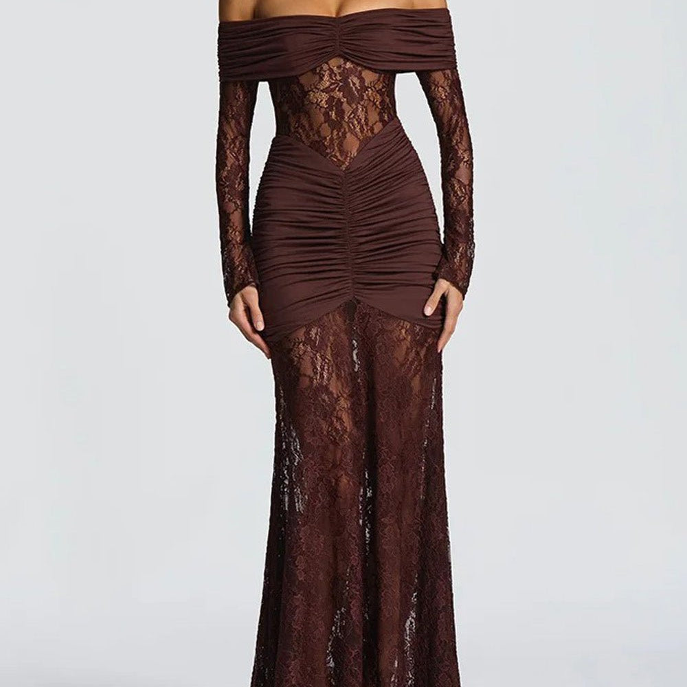 Delphine Off - Shoulder Lace Maxi Dress - Fashion Pov