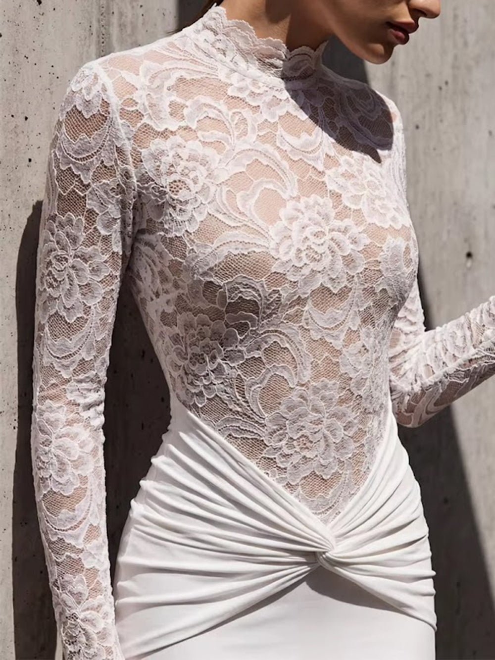 Elara Lace Ruched Gown Dress - Fashion Pov
