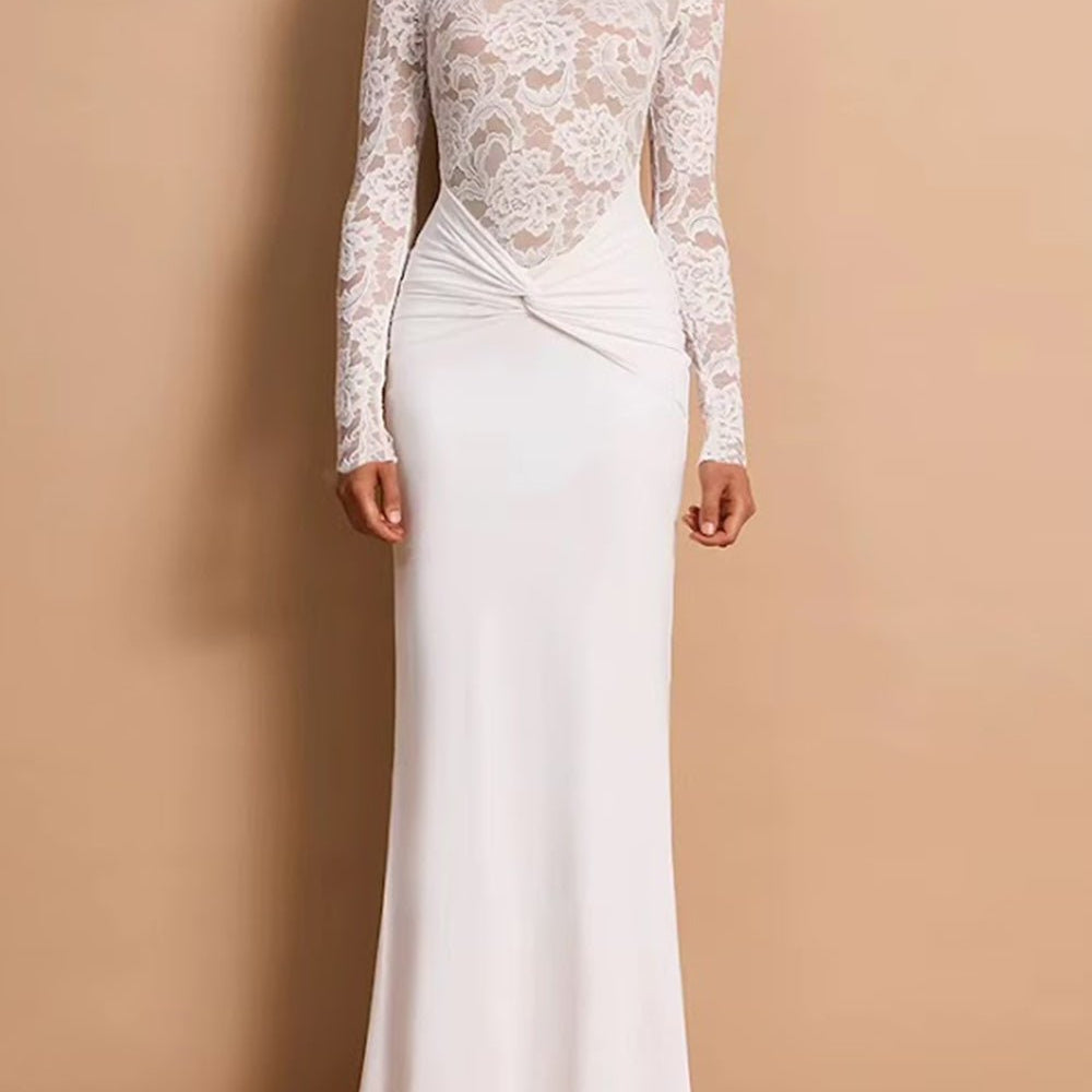Elara Lace Ruched Gown Dress - Fashion Pov