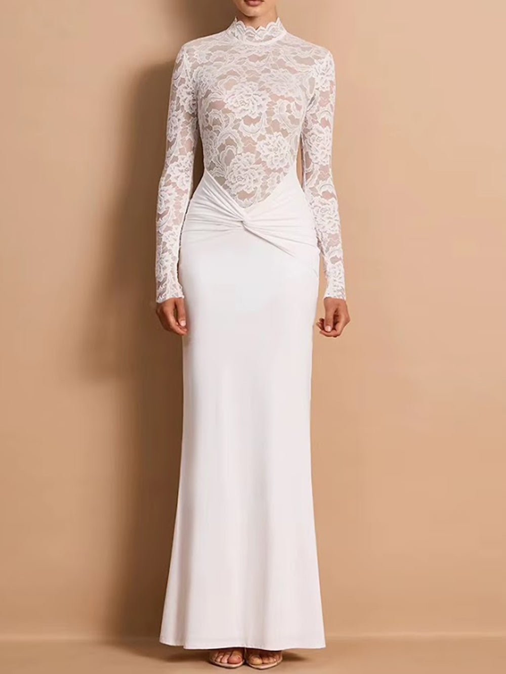 Elara Lace Ruched Gown Dress - Fashion Pov