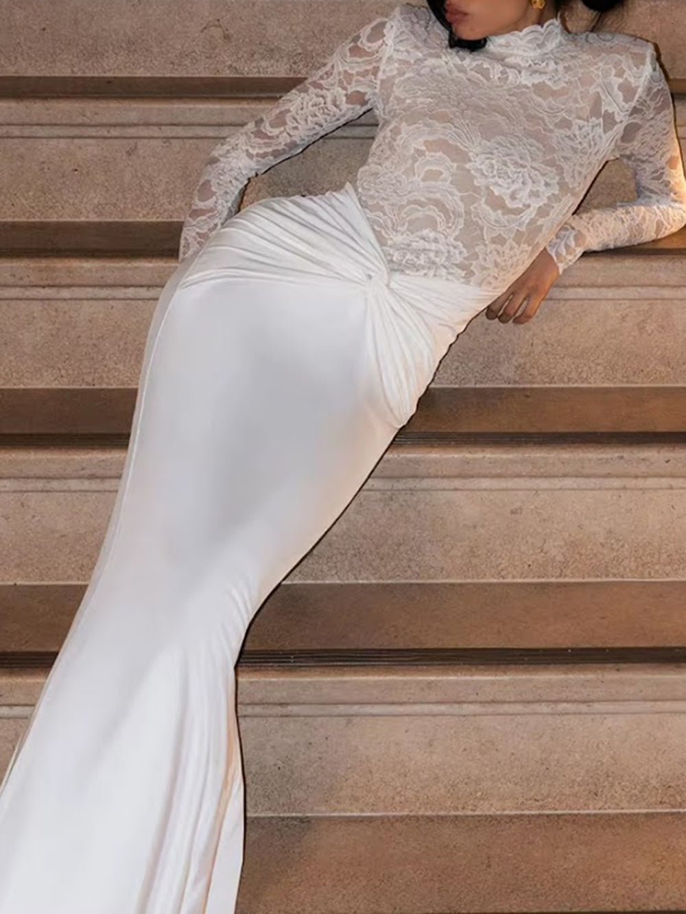 Elara Lace Ruched Gown Dress - Fashion Pov