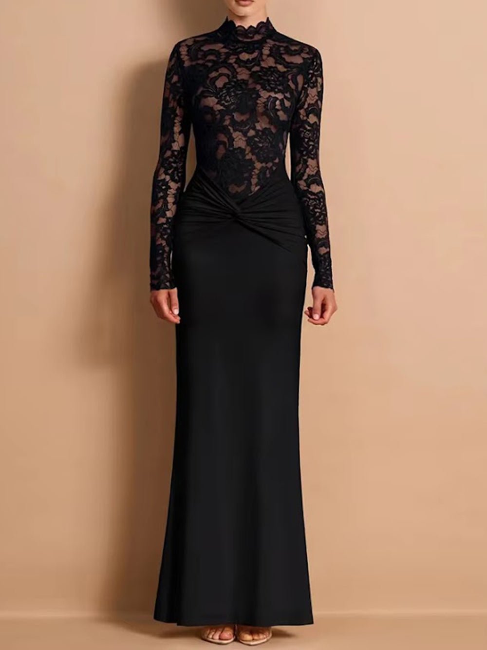 Elara Lace Ruched Gown Dress - Fashion Pov