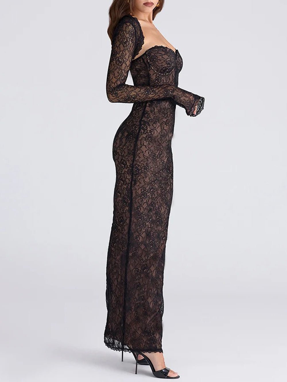 Elara Lace Sheer Maxi Dress - Fashion Pov