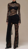 Elena Lace Sheer Draped Jumpsuit - Fashion Pov