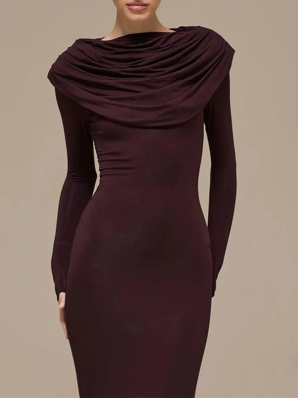 Elena Ruched Long Sleeve Maxi Dress - Fashion Pov