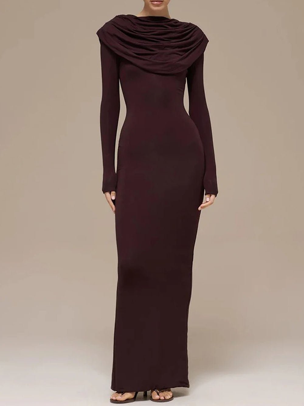 Elena Ruched Long Sleeve Maxi Dress - Fashion Pov