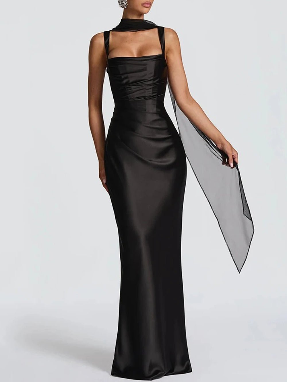 Elena Ruched Square - Neck Maxi Dress - Fashion Pov