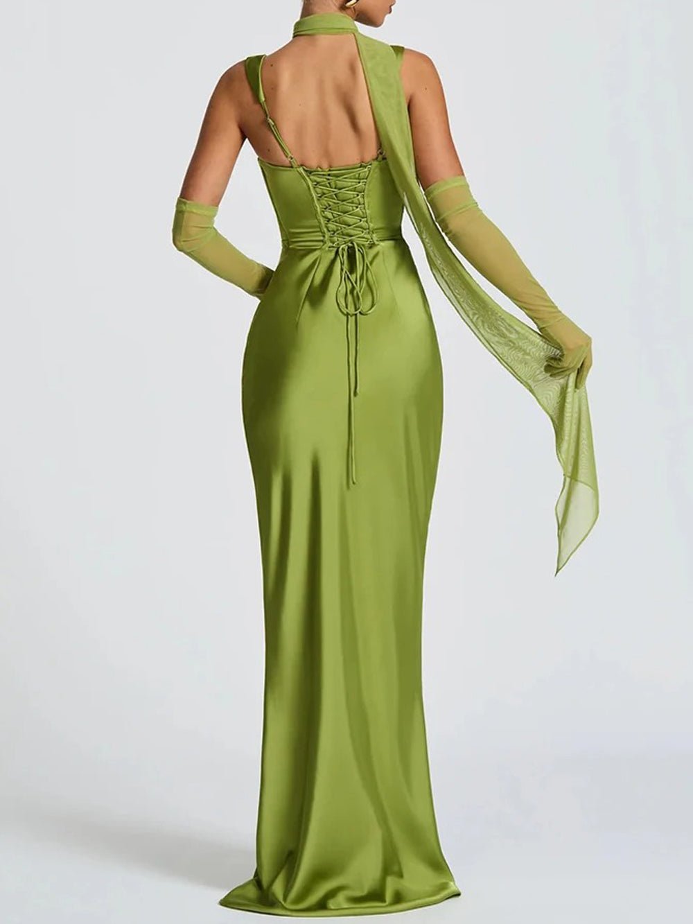 knee length dresses for ladies Elena Ruched Square-Neck Maxi Dress Green / XXS