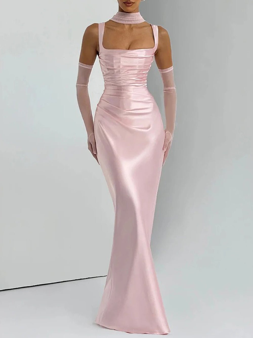 Elena Ruched Square - Neck Maxi Dress - Fashion Pov