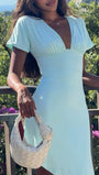Eliana Ruched Asymmetric Midi Dress - Fashion Pov