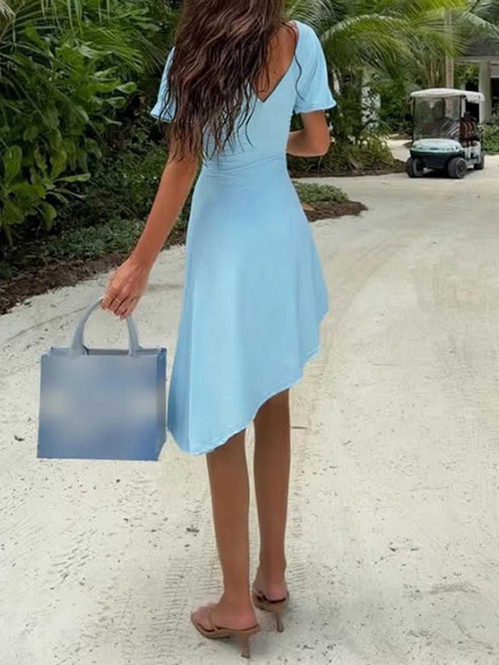 Eliana Ruched Asymmetric Midi Dress - Fashion Pov