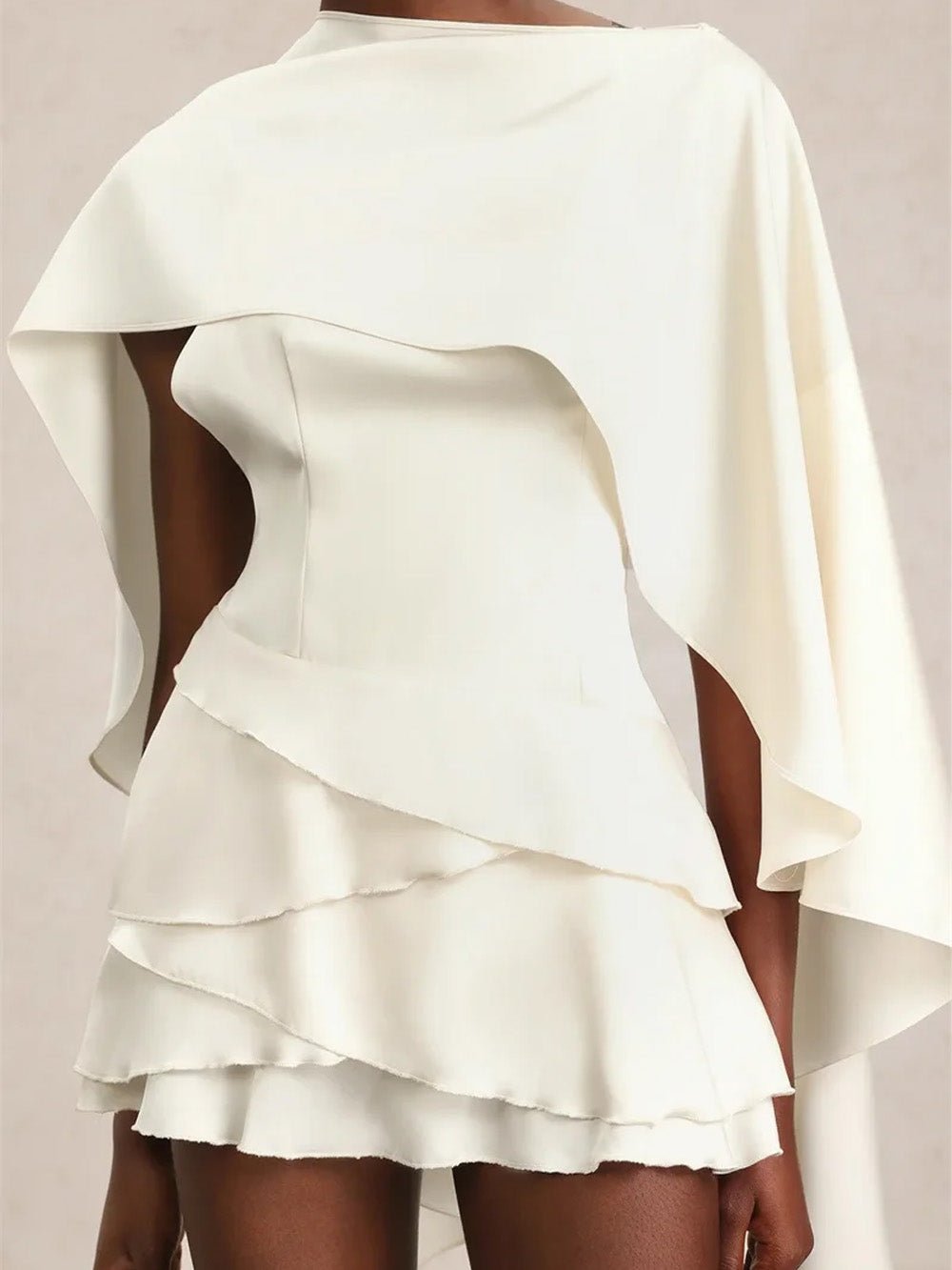 elise mini dress Elise Cape Ruffle Mini Dress White / L