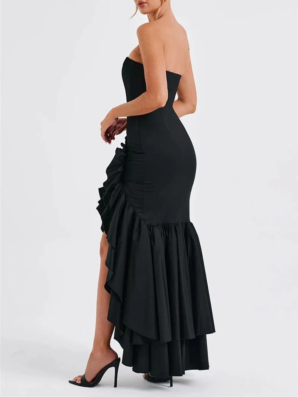 Eliza Strapless Split Ruffle Maxi Dress - Fashion Pov