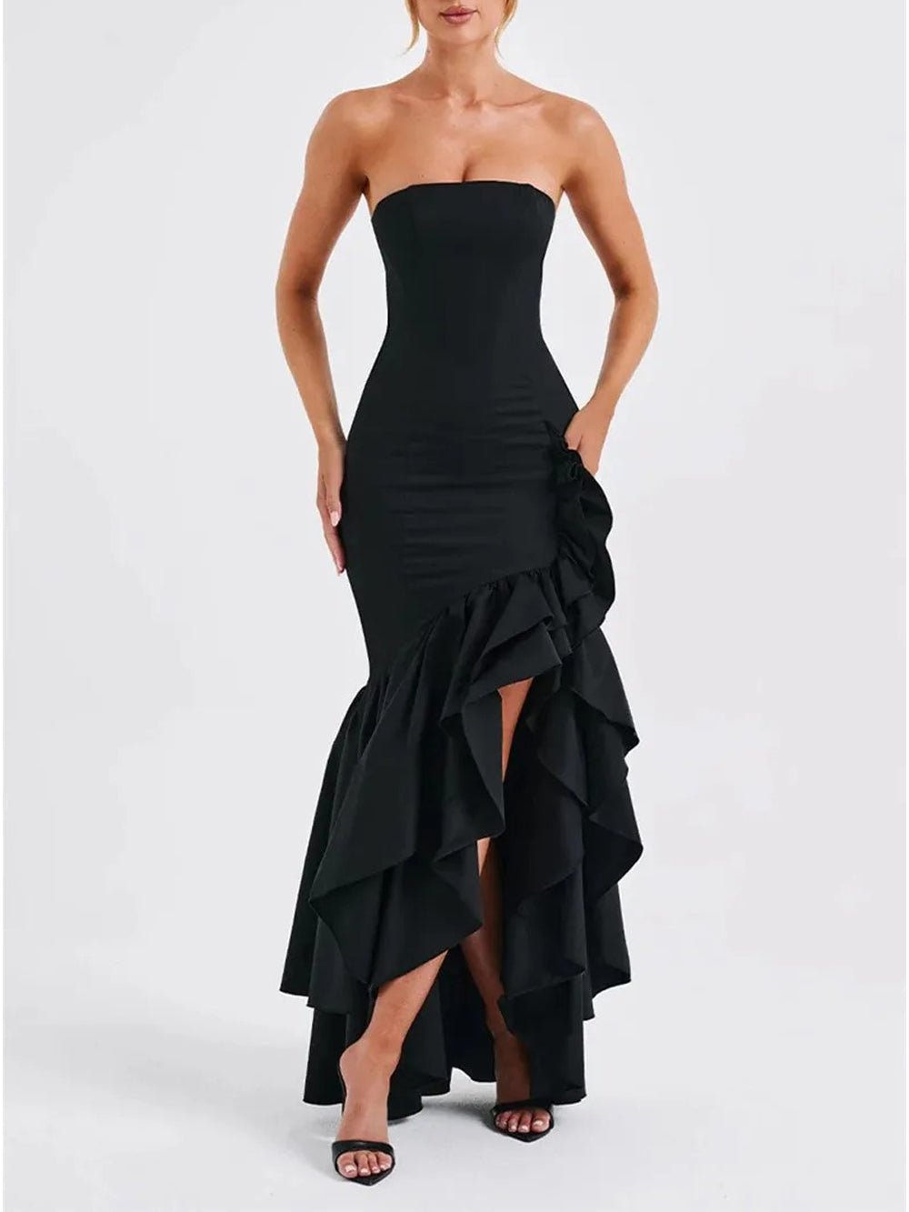 Eliza Strapless Split Ruffle Maxi Dress - Fashion Pov