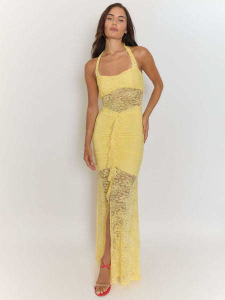 Elizabeth Backless Bodycon Maxi Dress Yellow / M