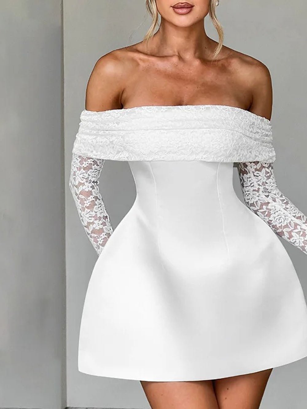 Elodie Off Shoulder Lace Mini Dress - Fashion Pov